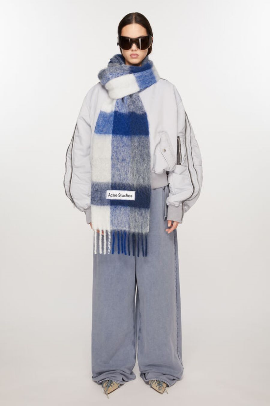 Acne Studios Checked Fringed Scarf In Blue