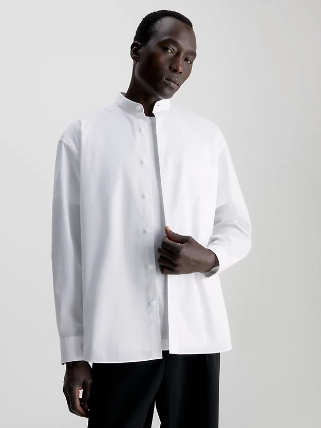 Calvin Klein Button Shirt With Standing Collar In White