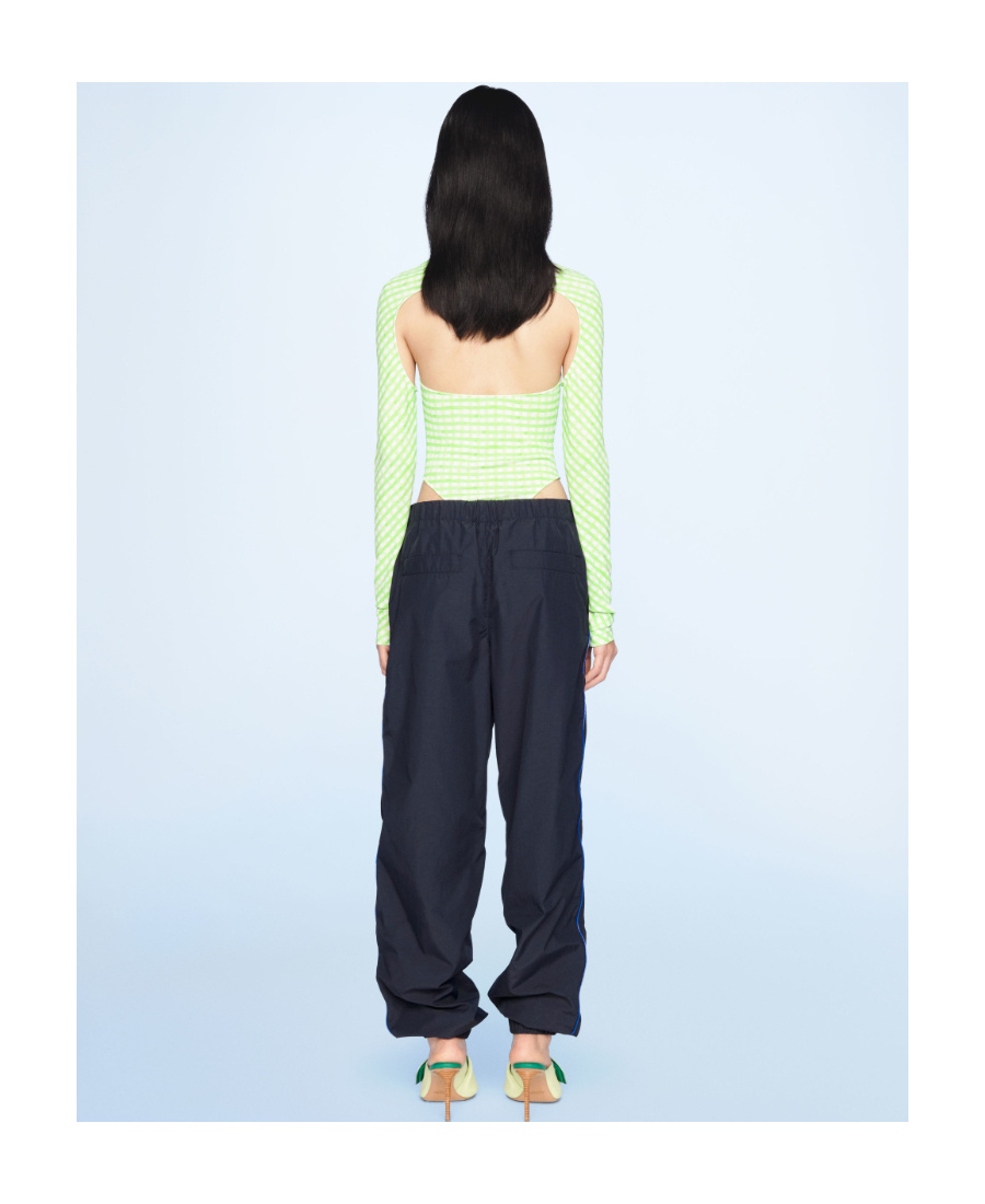 Jacquemus Nodi Cutout Knotted Gingham Jersey Bodysuit In Green