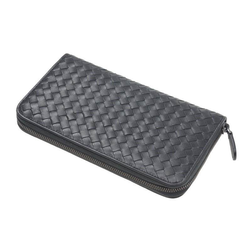 Bottega Veneta Dark Gray Braided Wallet In Black