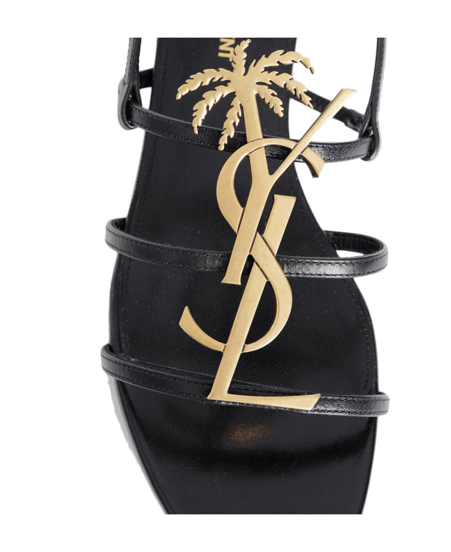 Saint Laurent Black Patent Cassandra Open Sandals