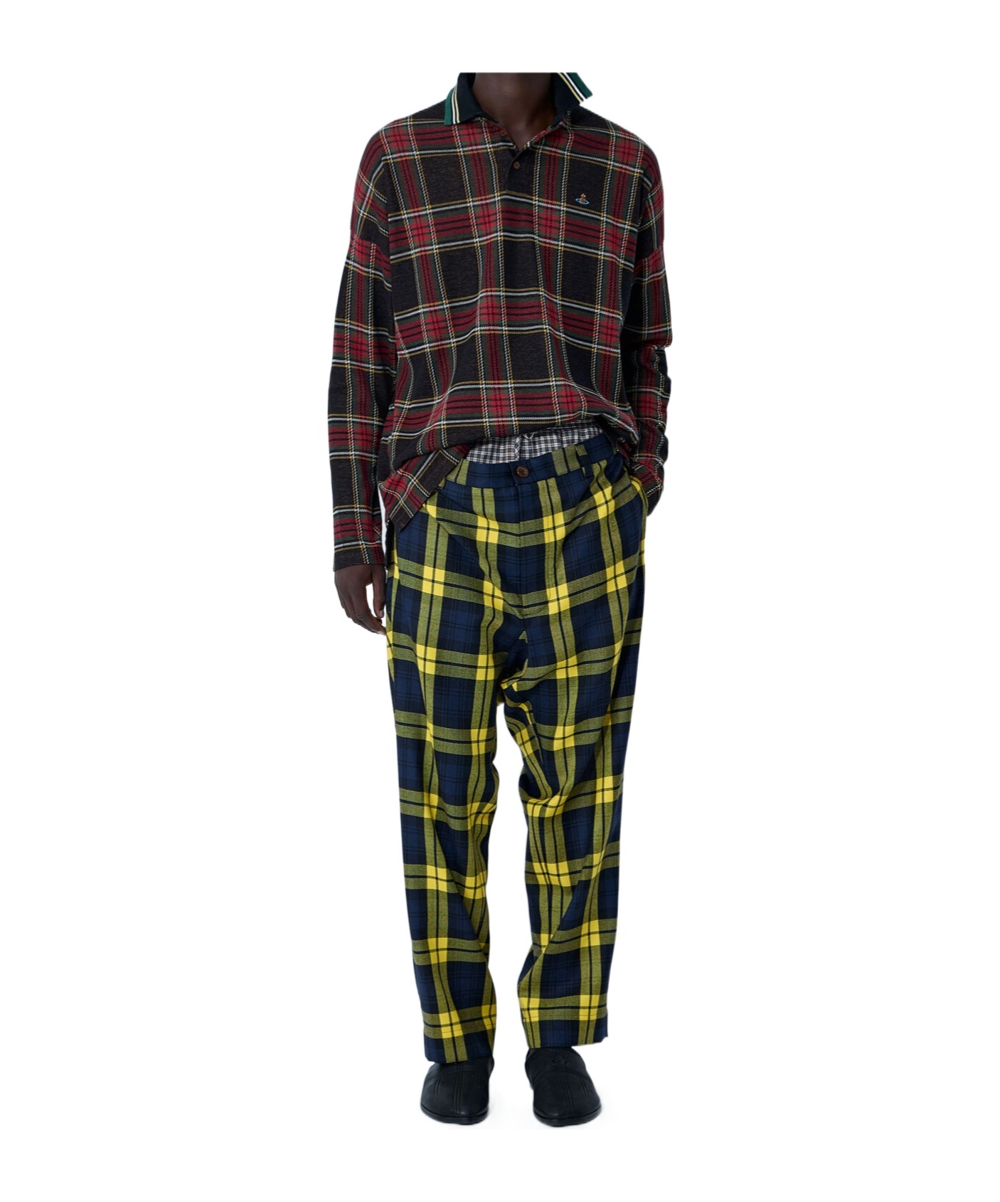 Vivienne Westwood Checkered Trousers Drawstring Button Detail In Yellow