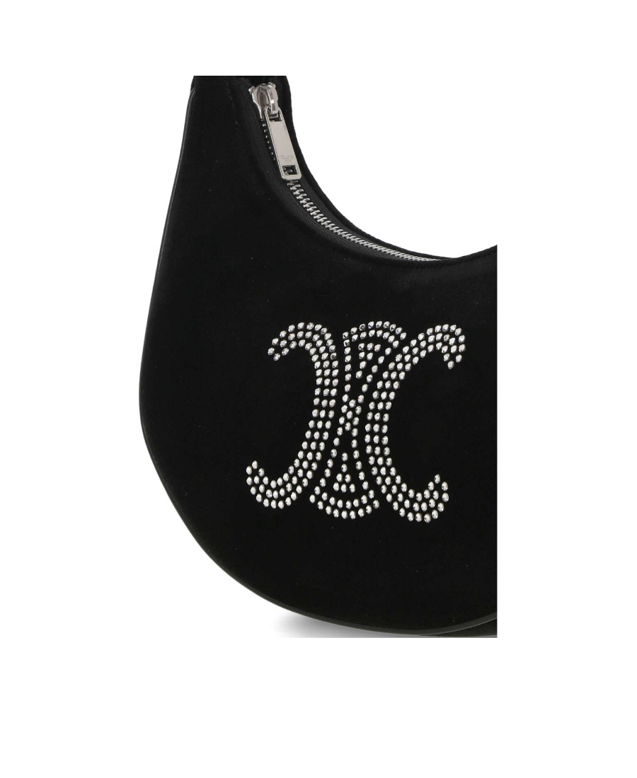 Celine Ava Triomphe Strass Velvet Shoulder Bag In Black