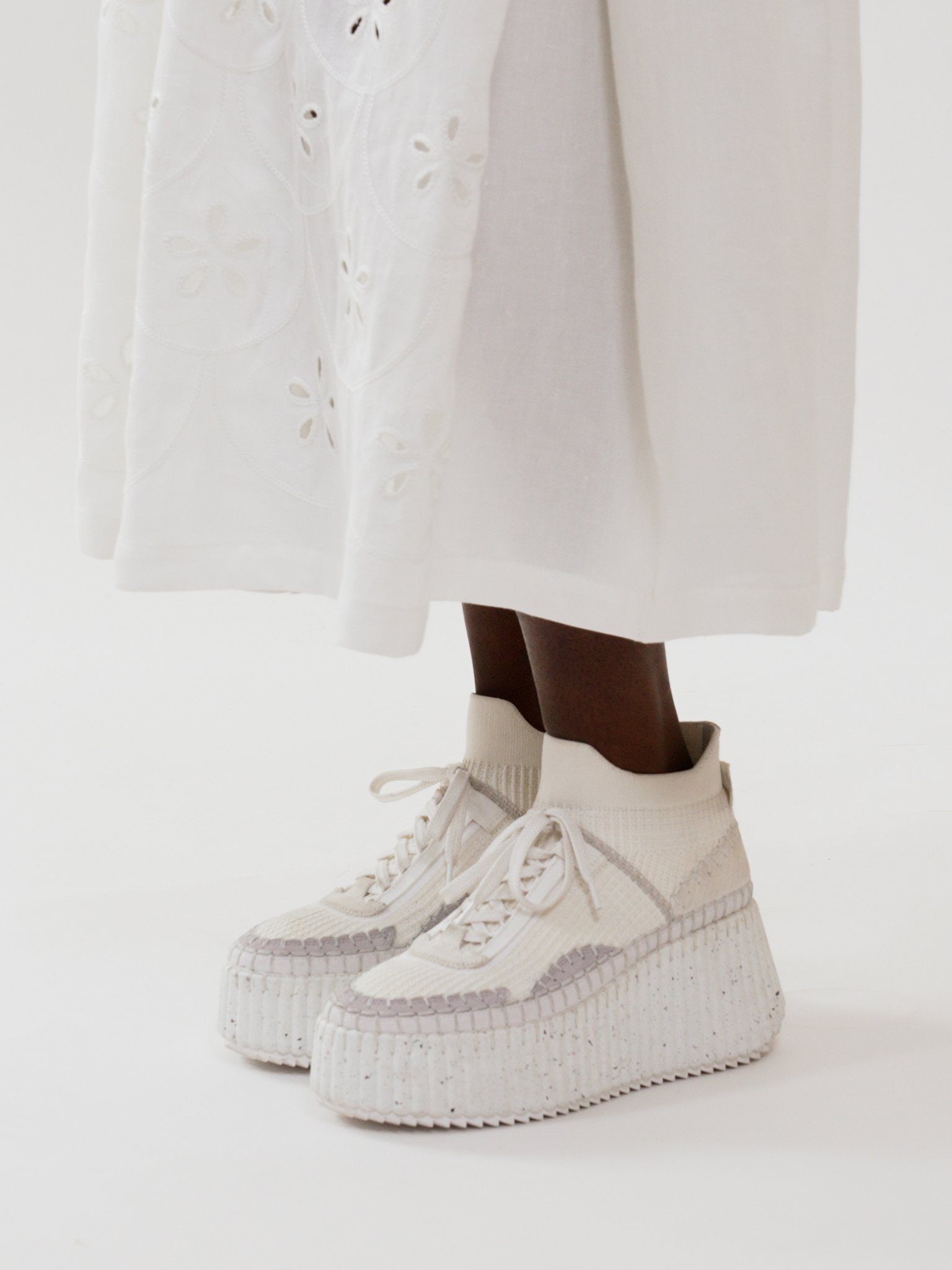 Chloé Baskets Compensées Nama Femme Blanc Taille 37 100% Cuir De Veau In White