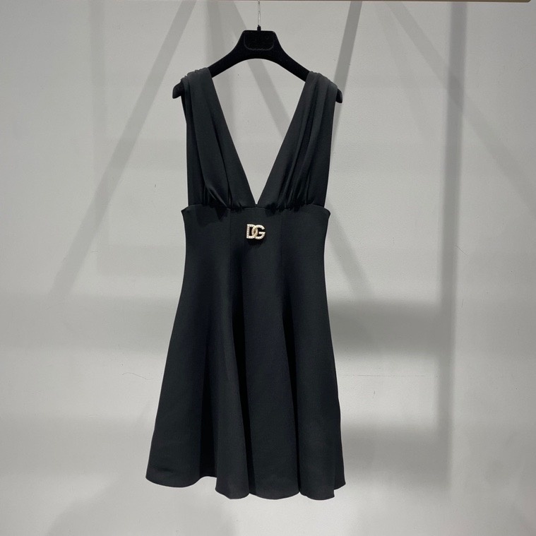 Dolce & Gabbana Logo-plaque V-neck Minidress In Black