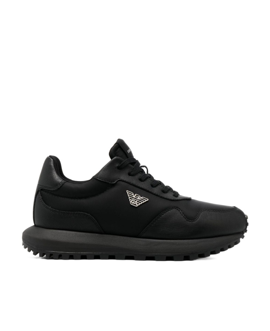 Emporio Armani Asv Recycled Nylon Sneakers With Regenerated Saffiano Details In Black