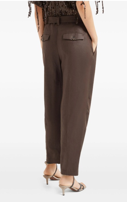 Brunello Cucinelli Belted Trousers In Brown