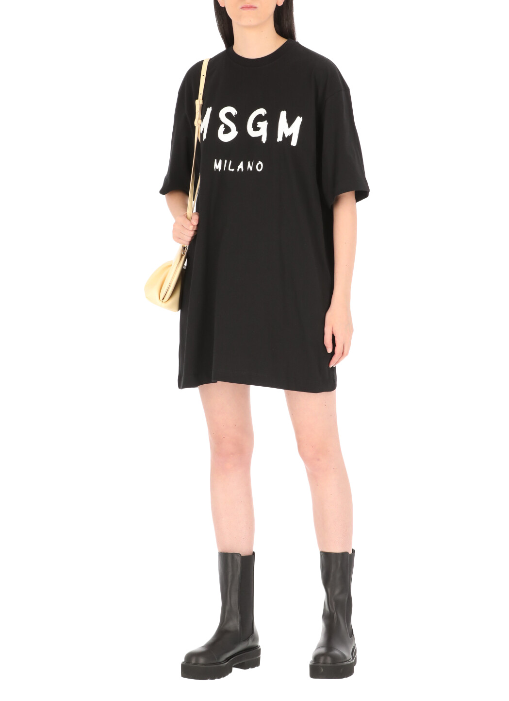 Msgm Logo-print Glitter T-shirt Dress In Black