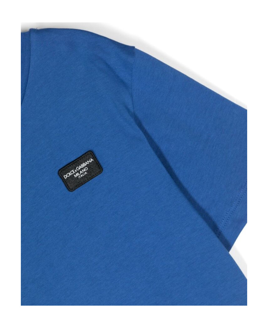 Dolce & Gabbana Pacific Blue Crew Neck Logo  T-shirt In Blue