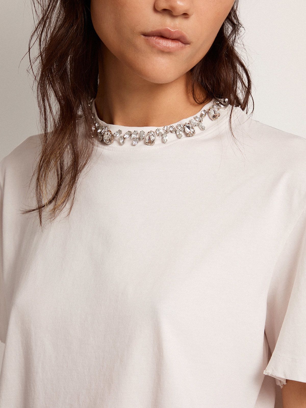 Golden Goose Relaxed Fit Rhinestone-embellished White T-shirt In White