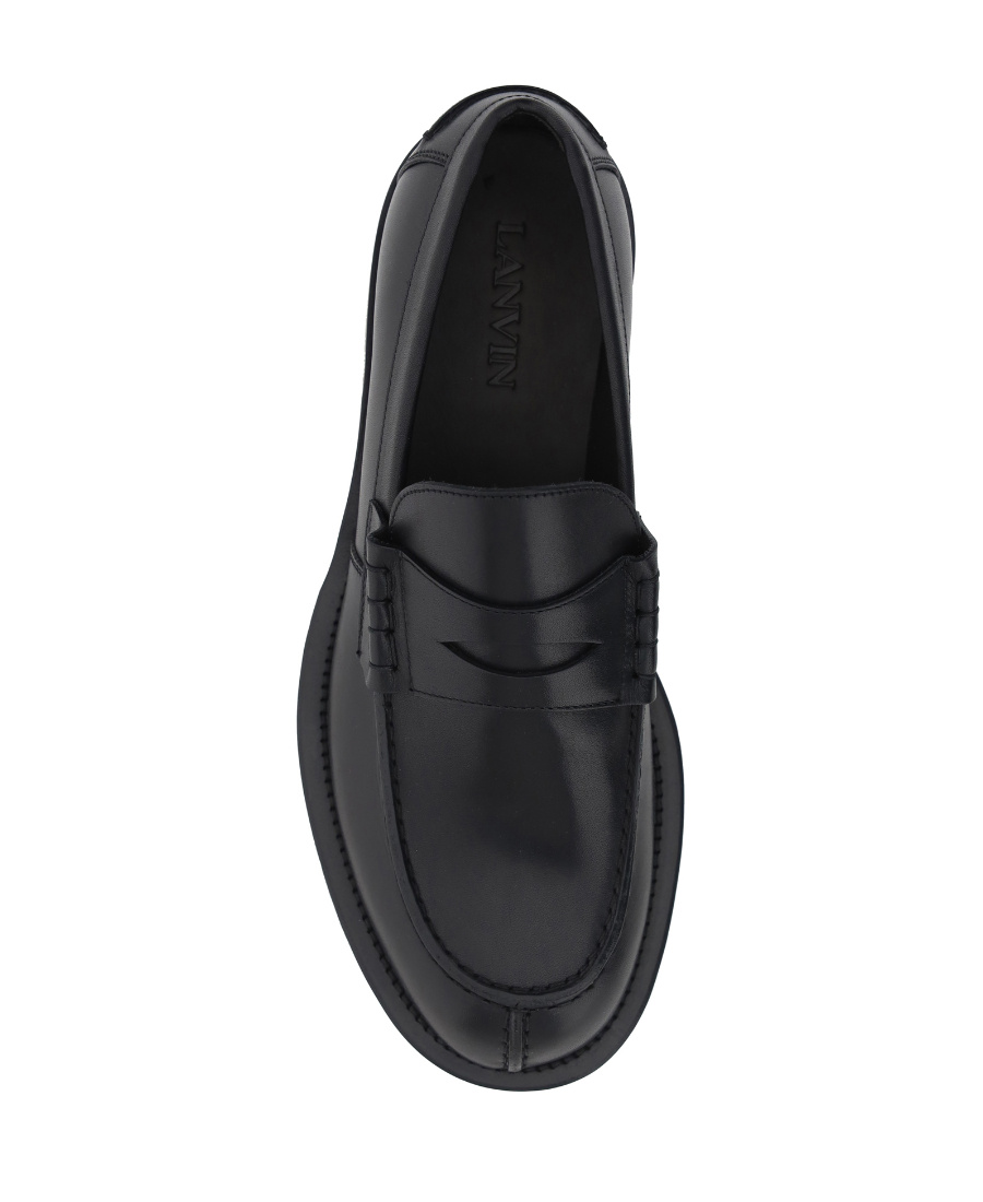 Lanvin Classic Round Toe Leather Loafers With Stacked Heel In Black