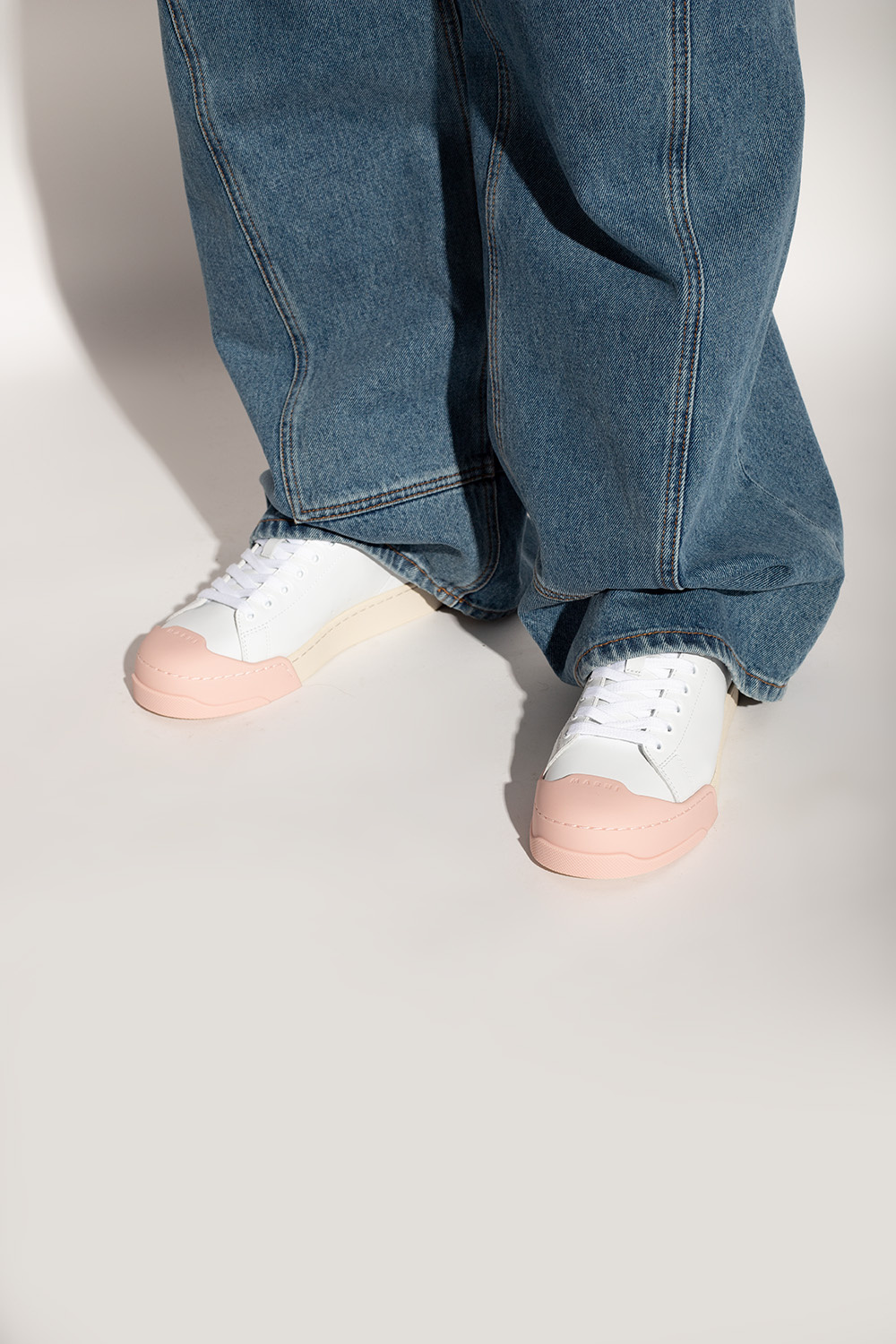 Marni Dada Bumper Sneaker In White And Pink Leather In White