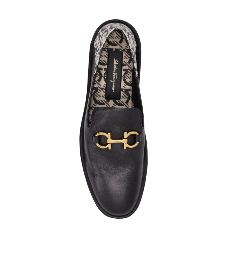 Ferragamo Gancini-print Panel Detail Loafers In Black