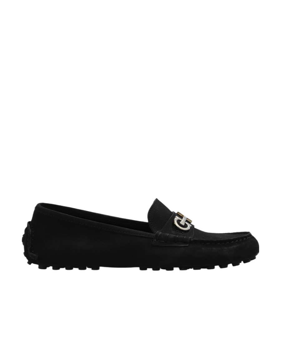 Ferragamo Odilia Calfskin Bit Driver Loafers In Black