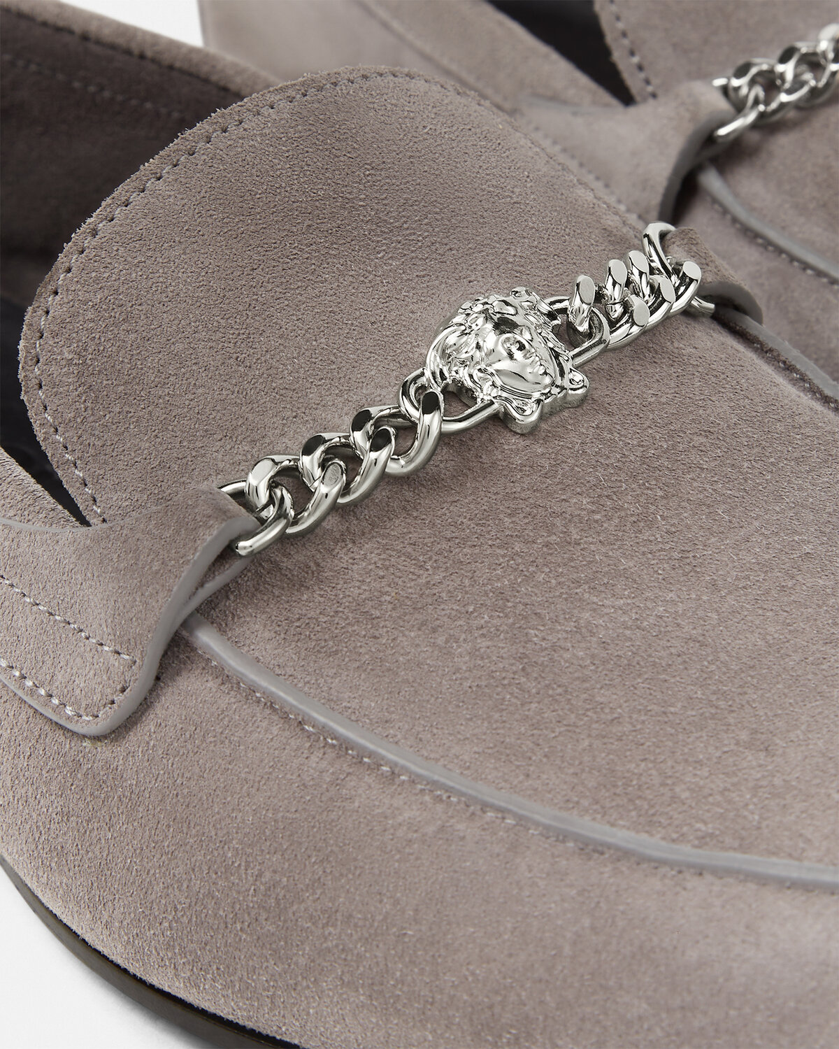 Versace Medusa Suede Loafers In Gray