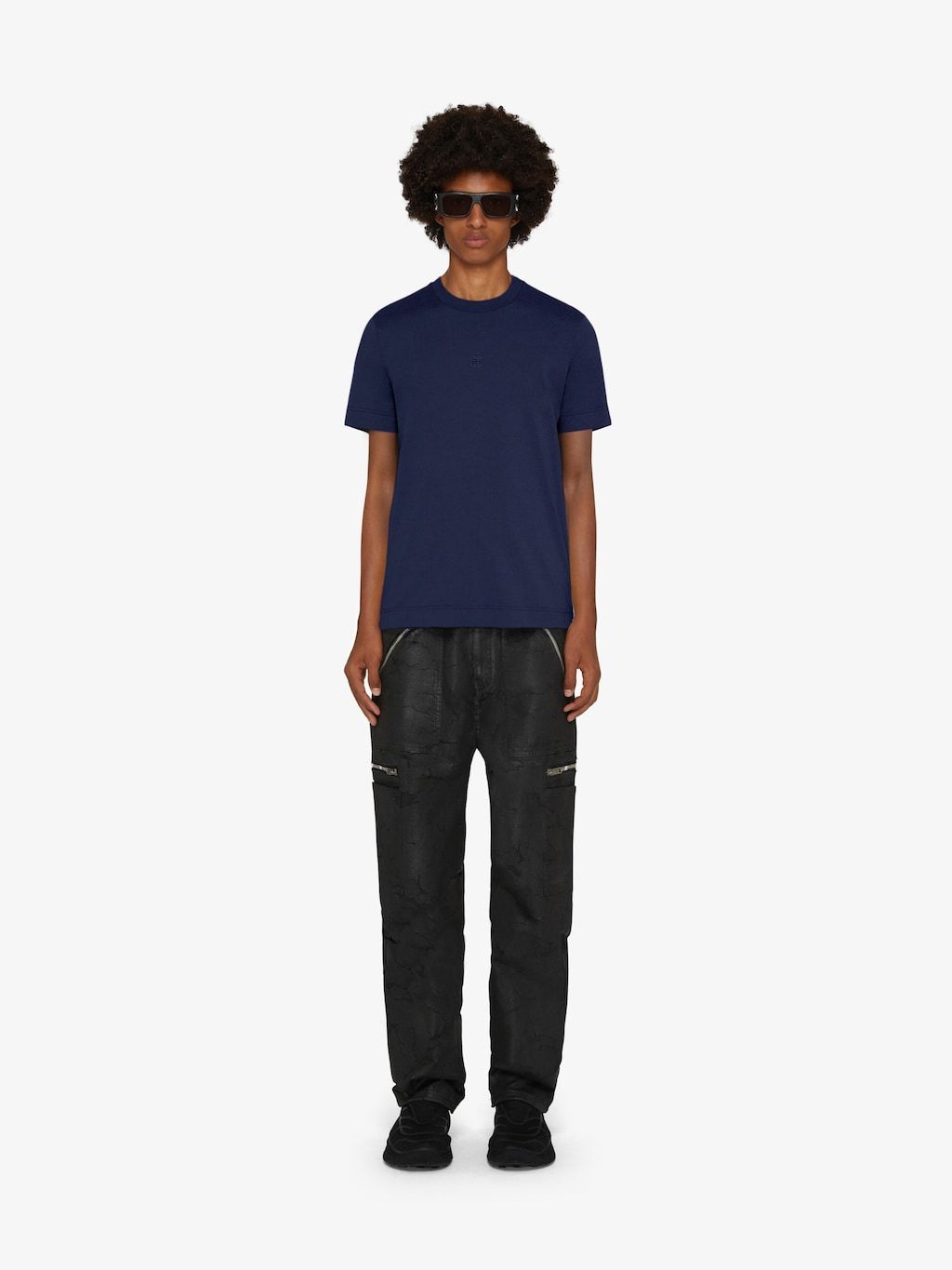 Givenchy Slim Fit T-shirt In Cotton With 4g Embroidery In Navy
