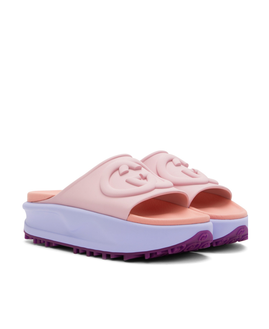 Gucci Logo-embossed Flatform Slides In Blue