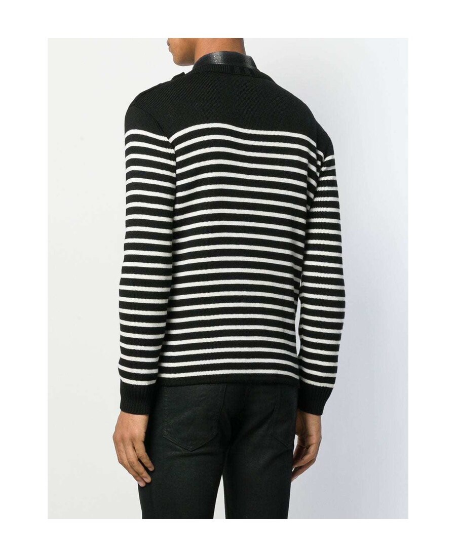 Saint Laurent Buttoned-shoulder Striped Jumper In Black