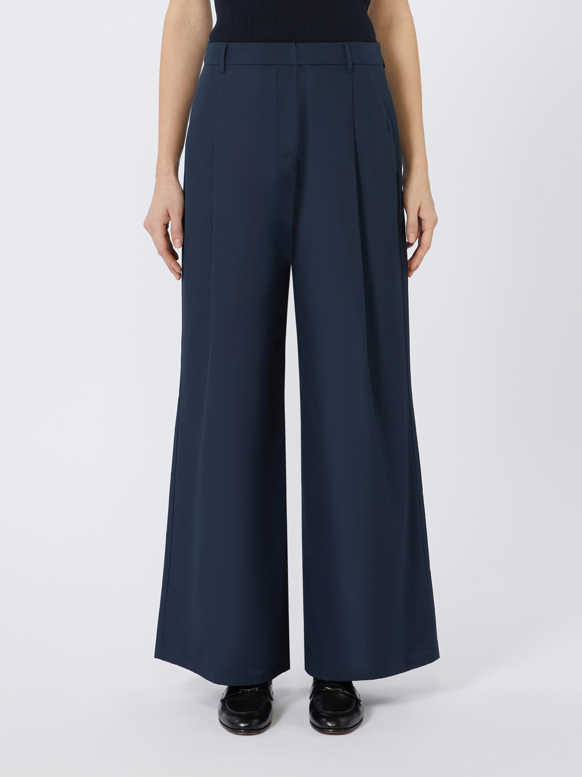 Max Mara Cotton Poplin Wide-leg Nora Trousers In Blue