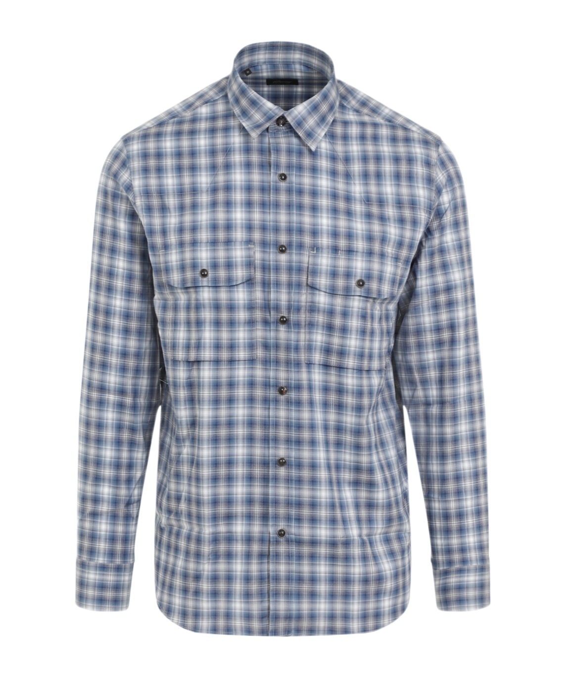 Brioni Checked Long-sleeved Shirt In Gray