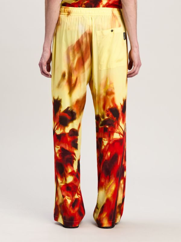 Palm Angels Flame Palm Print Wide-leg Pants In Yellow