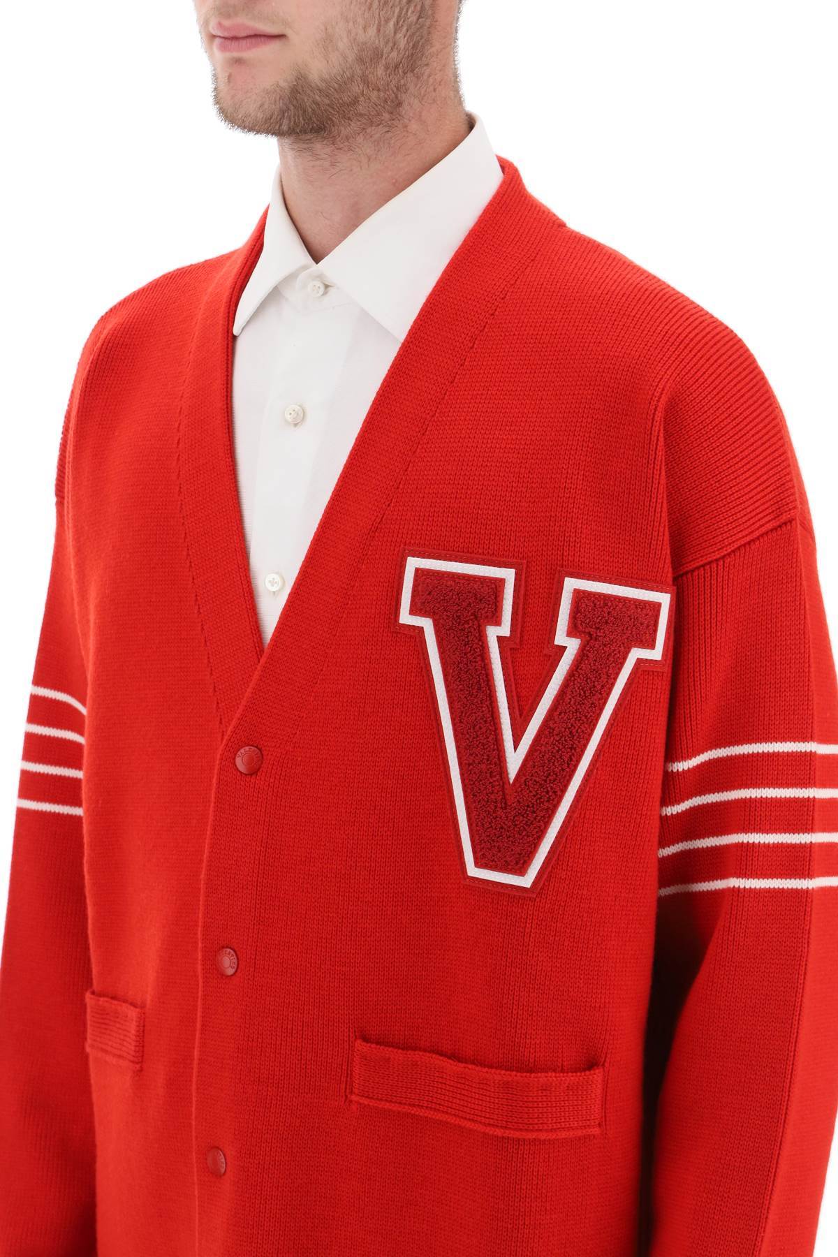 Valentino Garavani Red And White Wool Blend Cardigan In Red