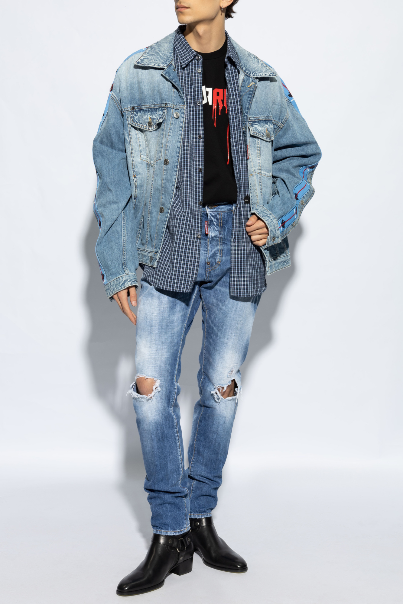 Dsquared2 Logo-patch Plaid Cotton Shirt In Blue