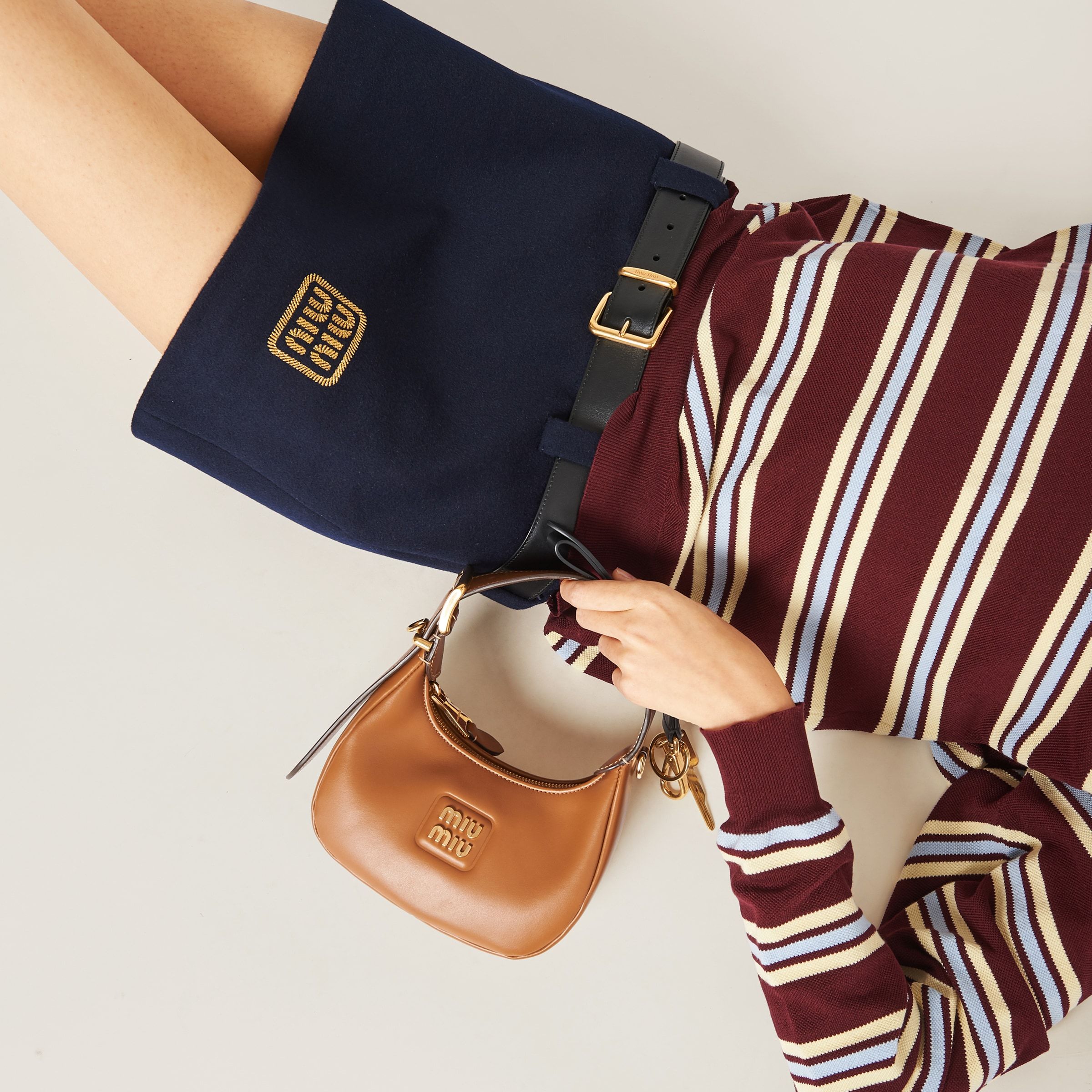 Miu Miu Woolen Skirt With Front Logo In Blue