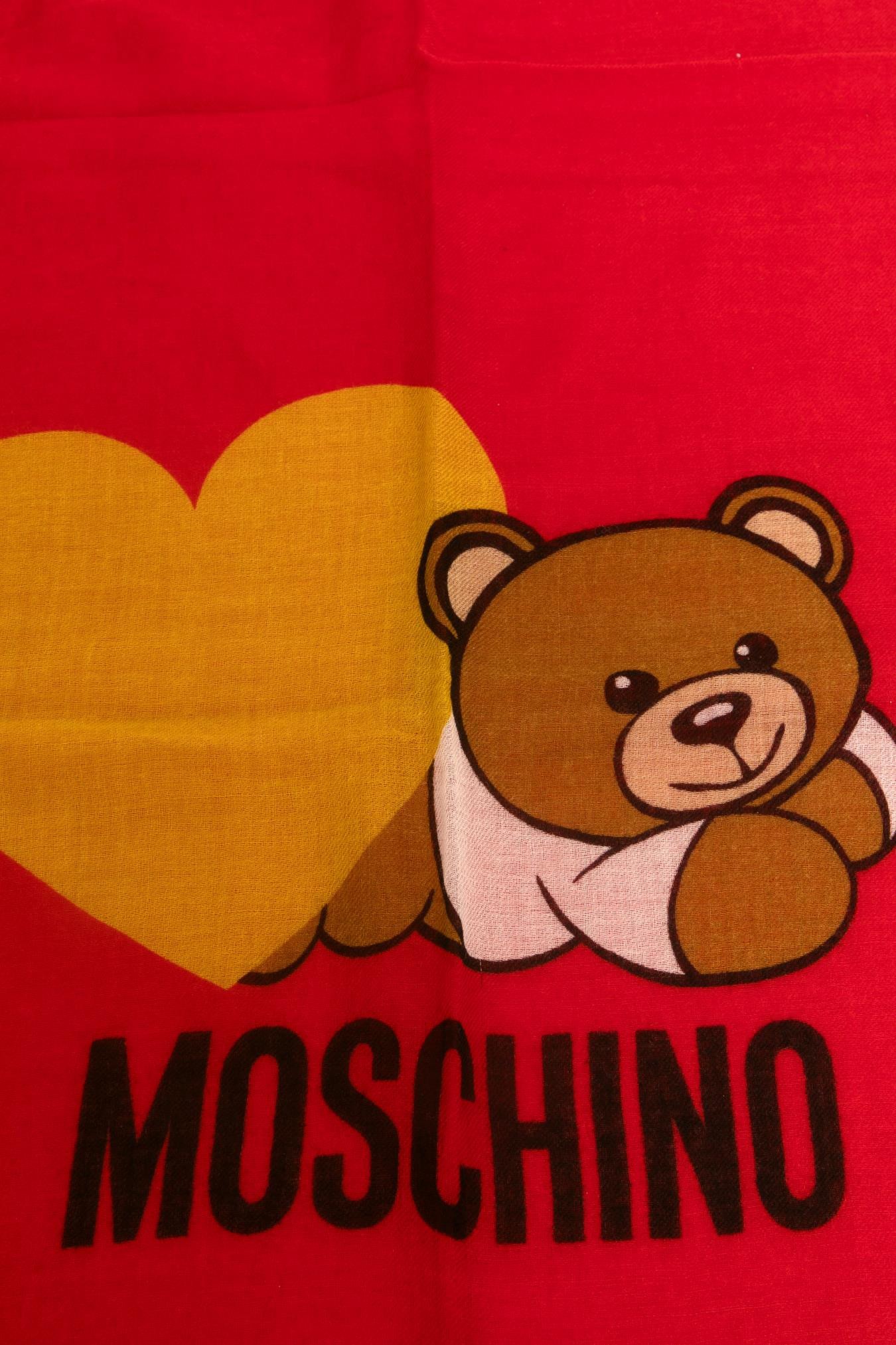 Moschino Teddy Bear Print Scarf In Red