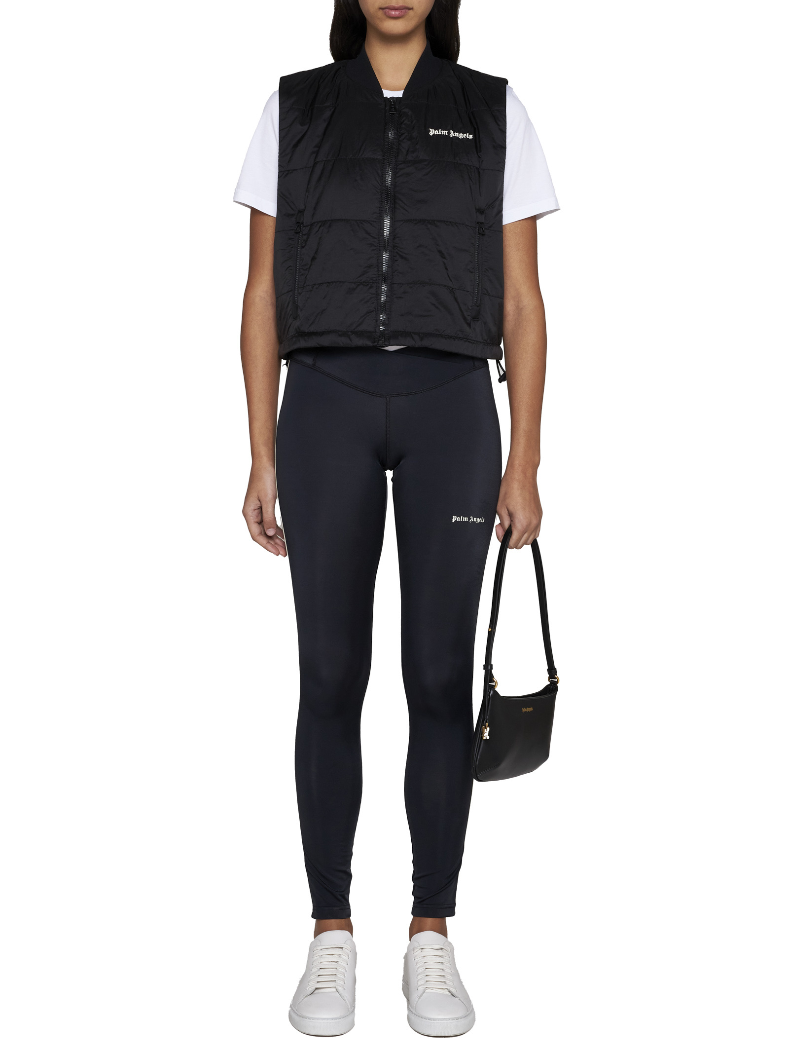 Palm Angels Quilted Nylon Down Vest In Black