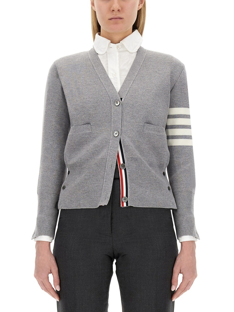 Thom Browne Grey 4-bar Stripe Knit Cardigan In Gray