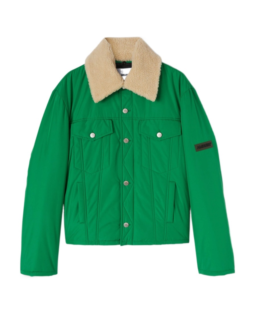 Ambush Shearling-trim Logo-patch Jacket In Green