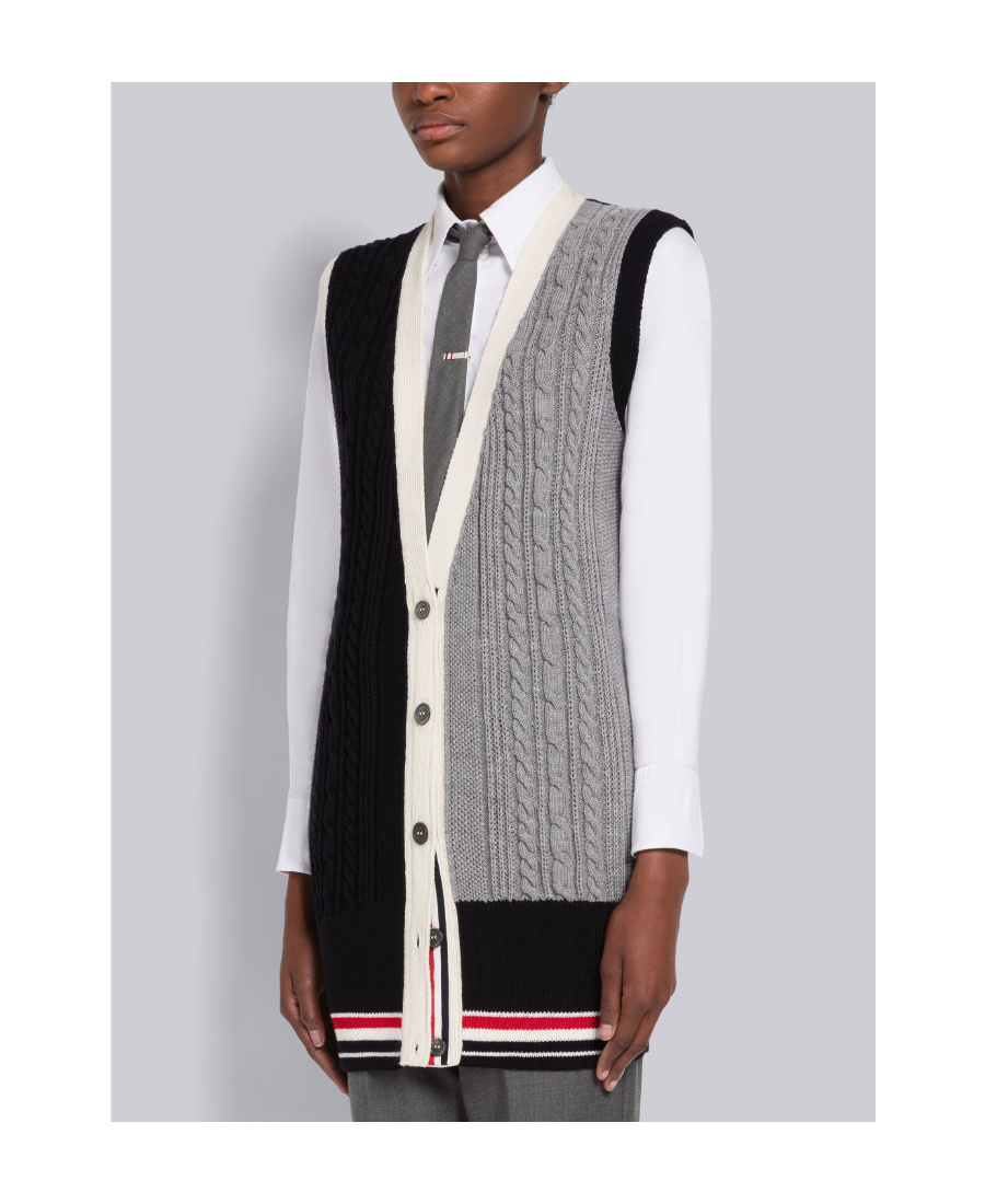Thom Browne Rwb-stripe Cable-knit Vest In White