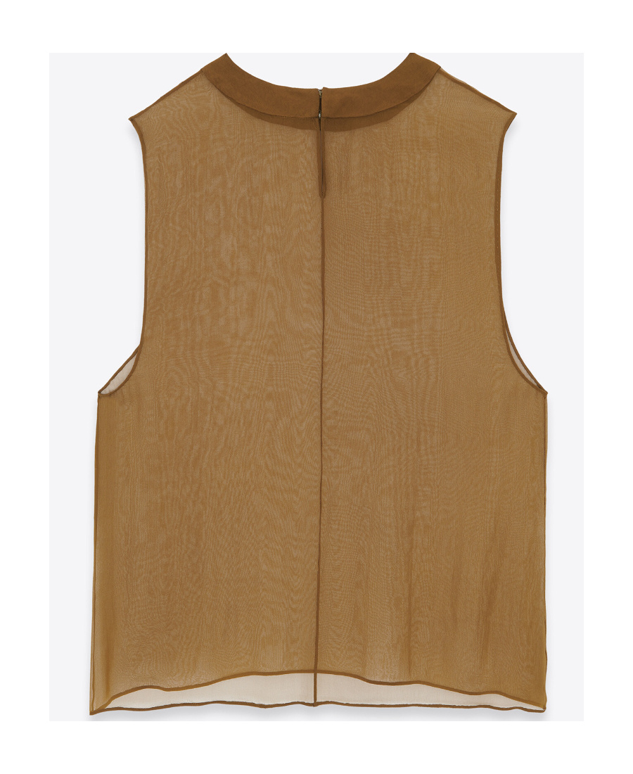 Saint Laurent Sleeveless Silk Top In Brown
