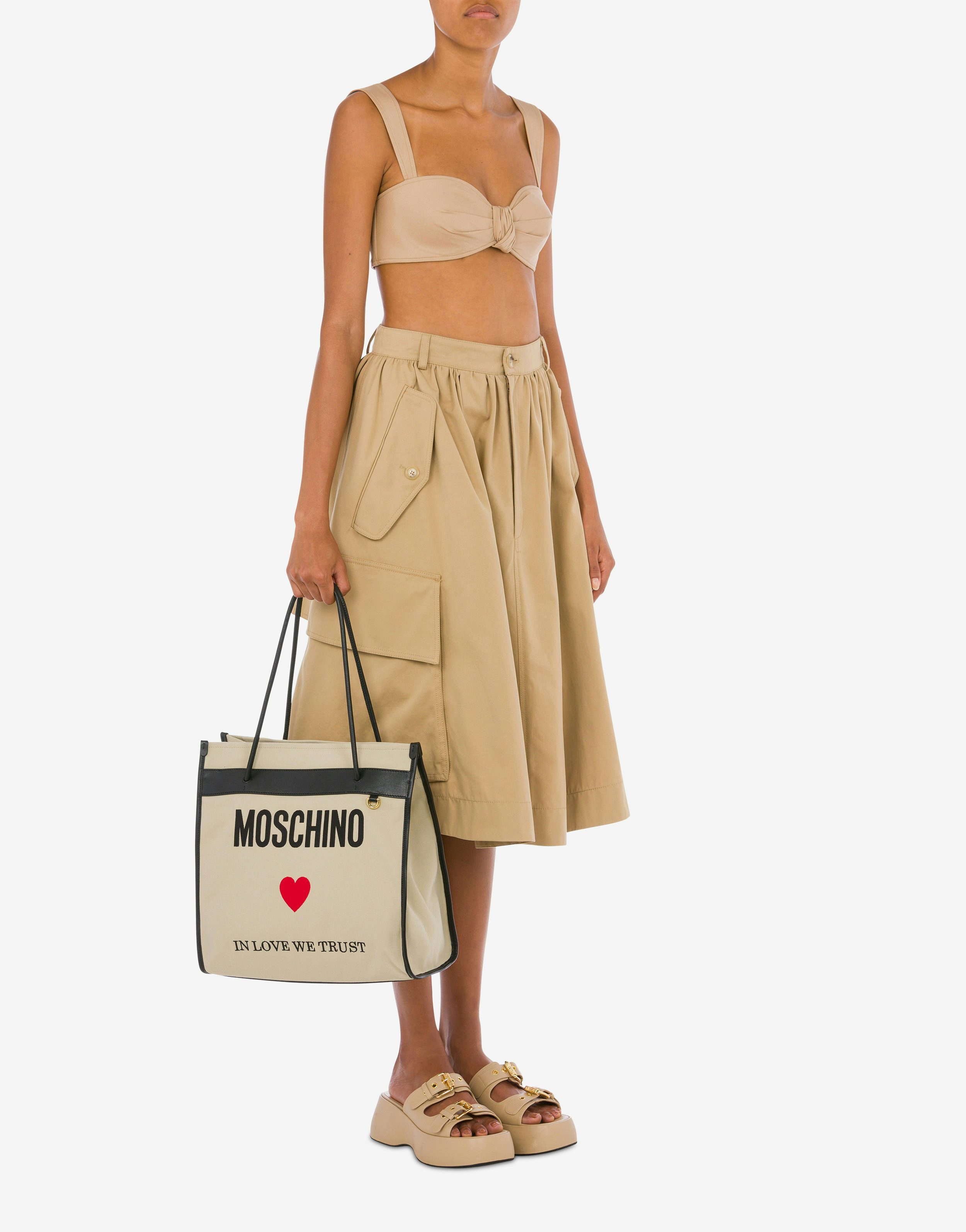 Moschino Logo Shopping Bag In Nude