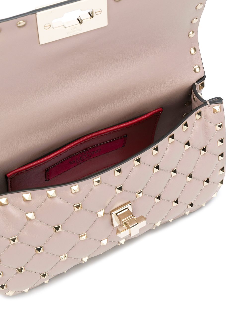 Valentino Beige Leather Small Rockstud Spike Top Handle Bag In Nude