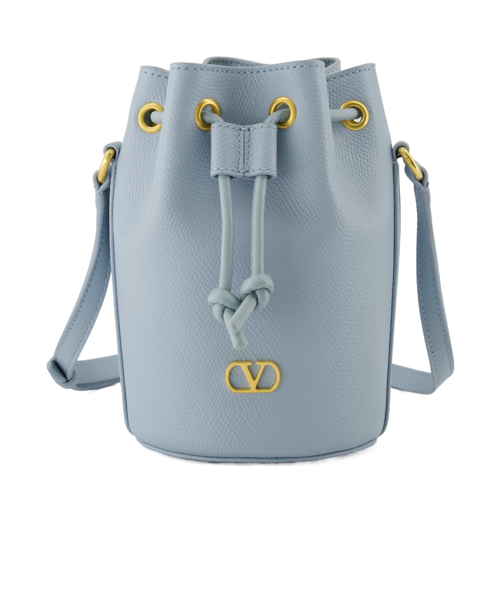 Valentino Vlogo Plaque Drawstring Bucket Bag In Gray