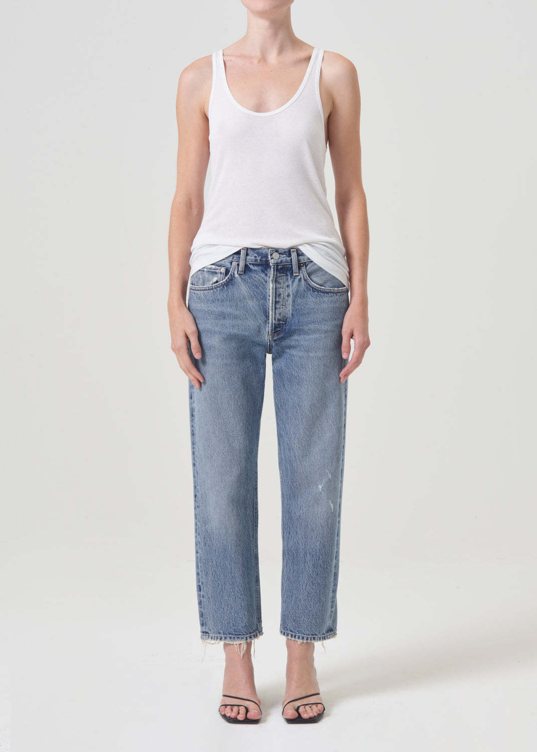 Agolde Parker Mid-rise Distressed Cropped Jeans In Blue