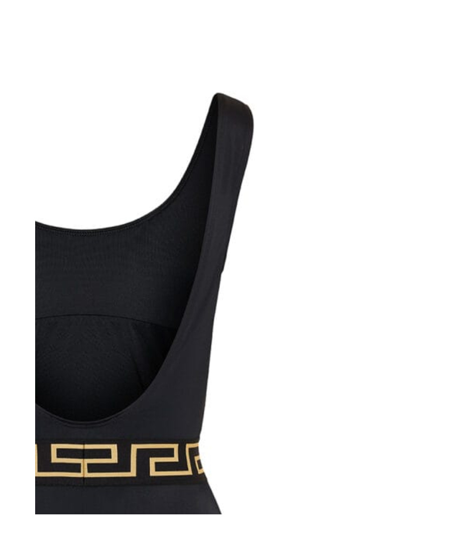Versace Black One-piece Swimsuit With Greca And Medusa Band In Black