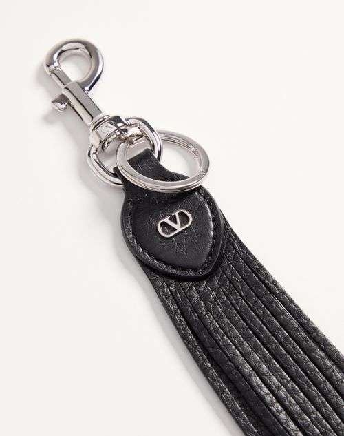 Valentino Garavani Garavani Vlogo Signature Key Ring In Grainy Calfskin And Metal In Black