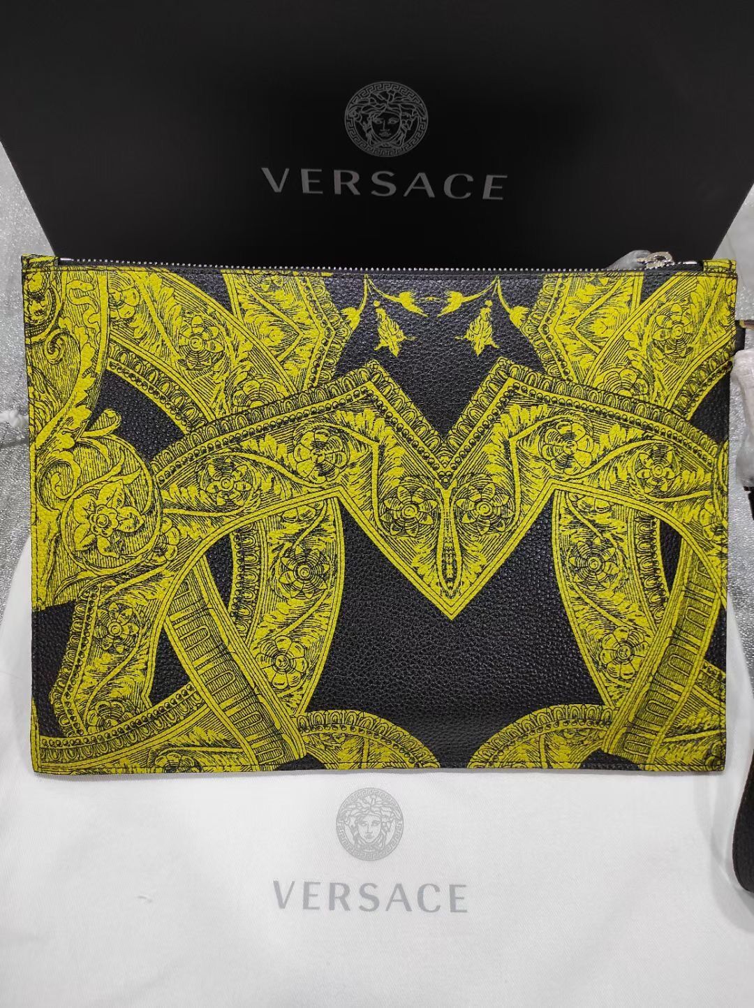 Versace Printed Handbag In Green