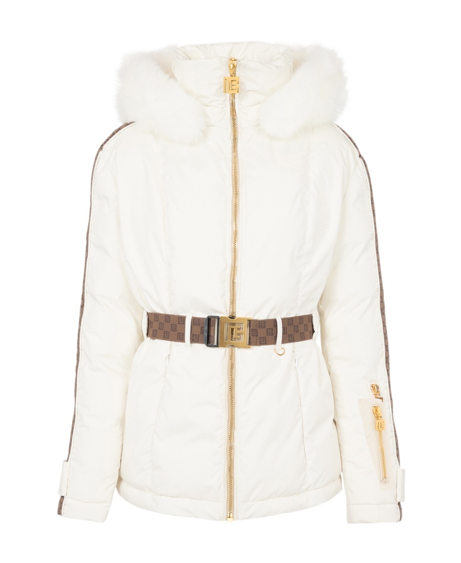 Balmain Pb Monogram Belted Puffer Jacket In White