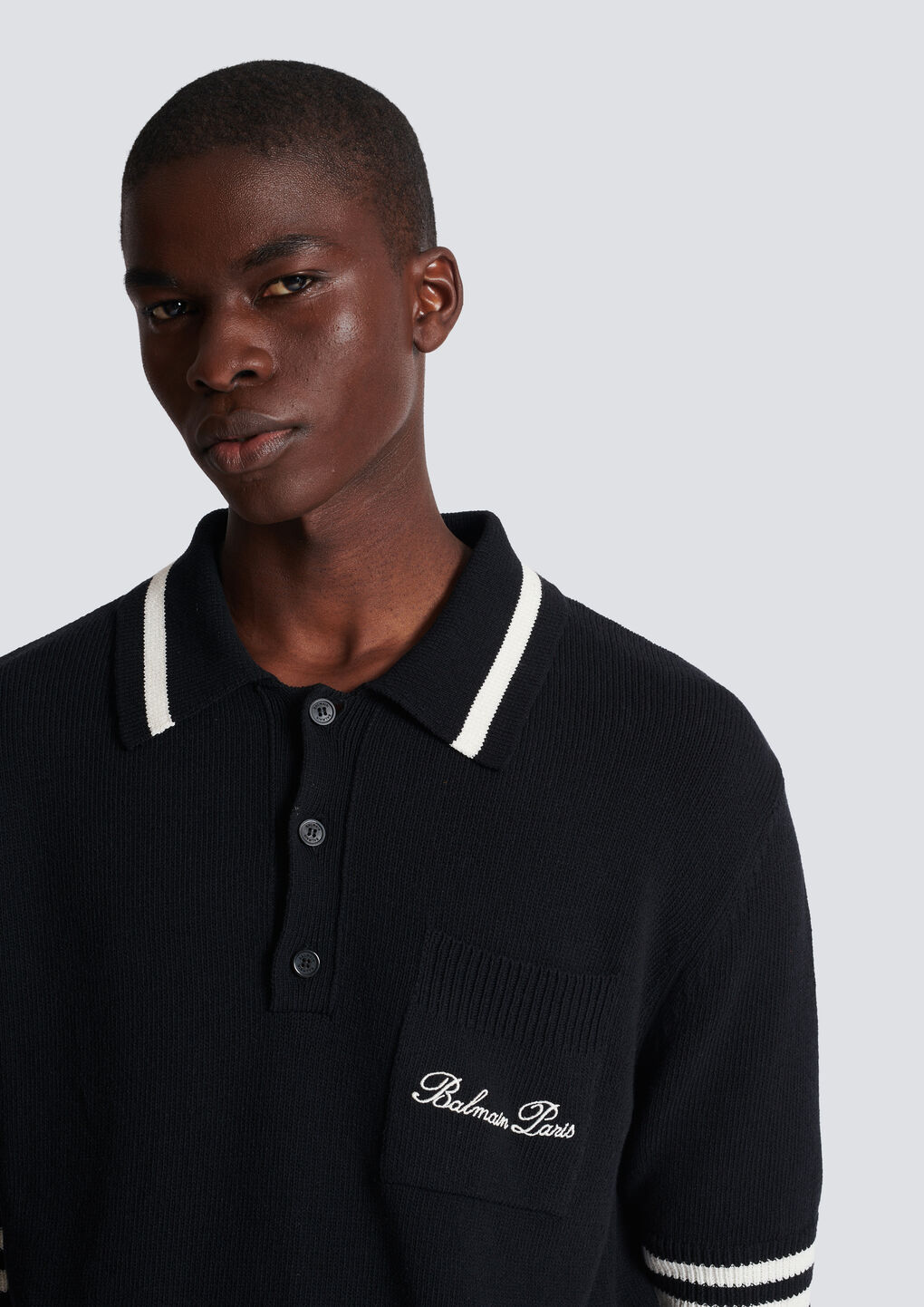 Shop Balmain Signature Polo Shirt In Black