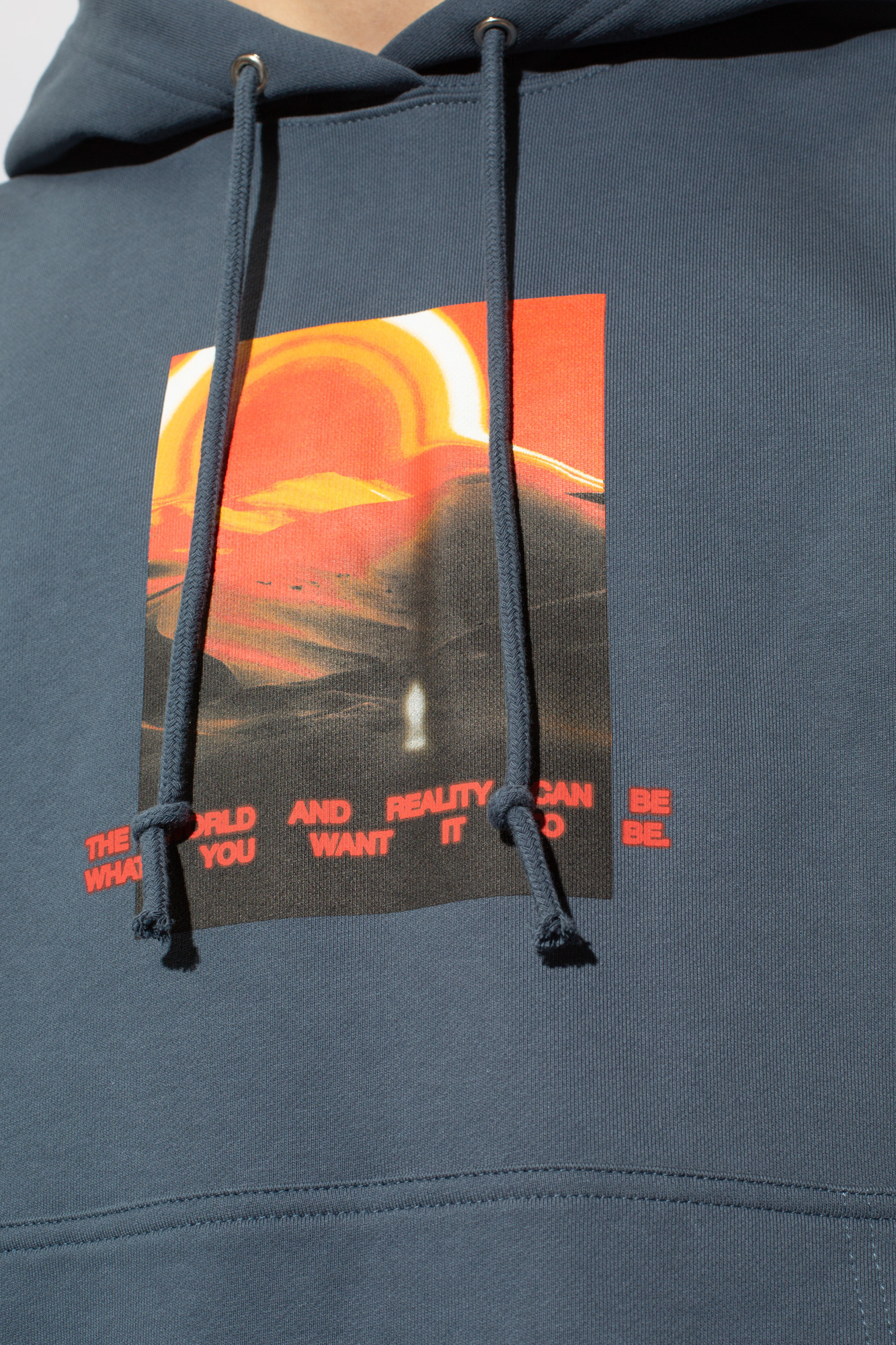 Helmut Lang Graphic-print Cotton Hoodie In Blue