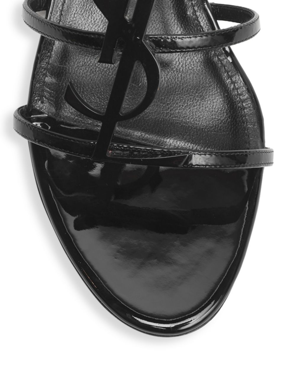 Saint Laurent Black Patent Cassandra Open Sandals
