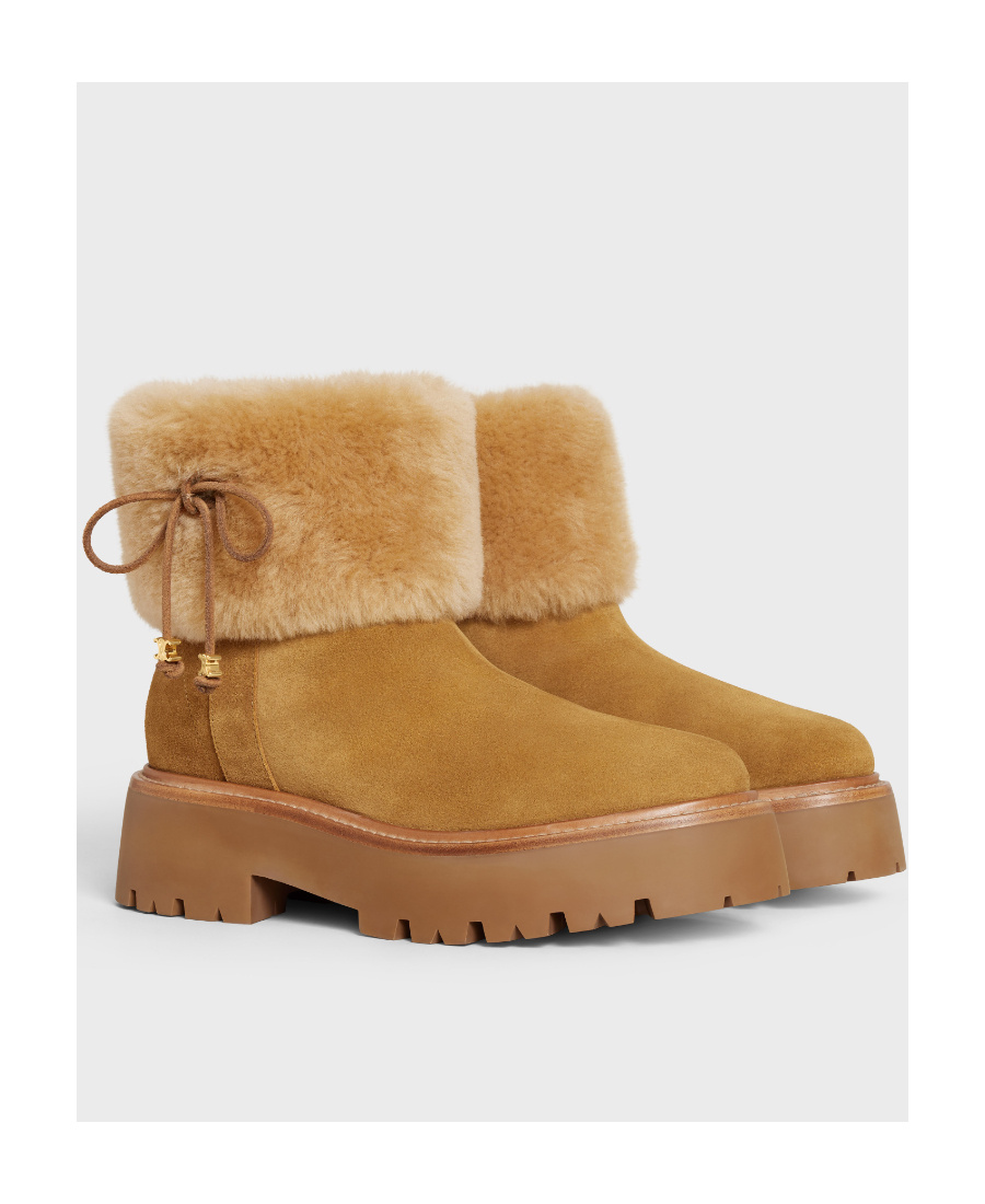 Celine Bow Knot Decorative Short Boots In Brown