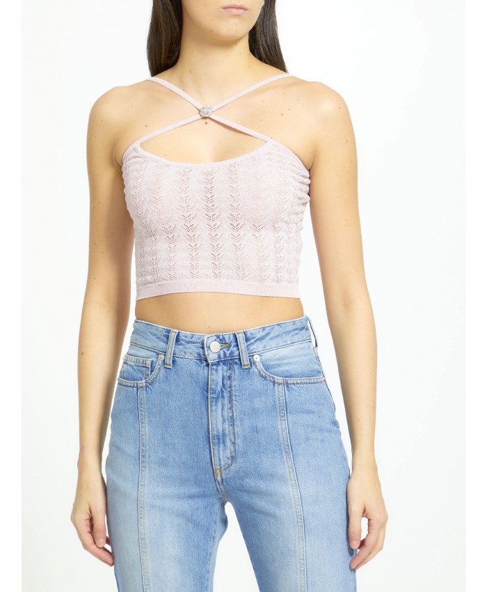 Alessandra Rich Knitted Halterneck Top In Purple