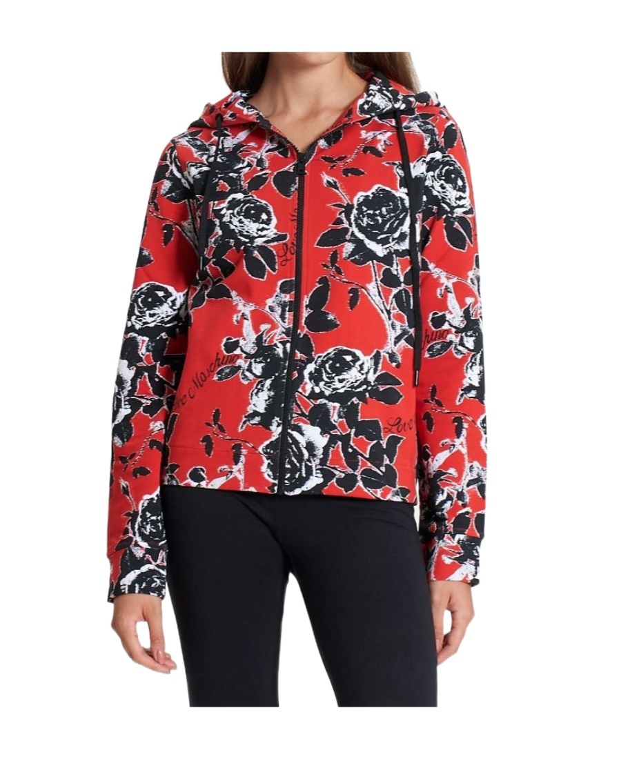 Moschino Printed Hooded Casual Jacket In Black