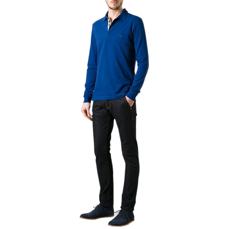 Burberry Logo Long-sleeved Polo Shirt In Blue