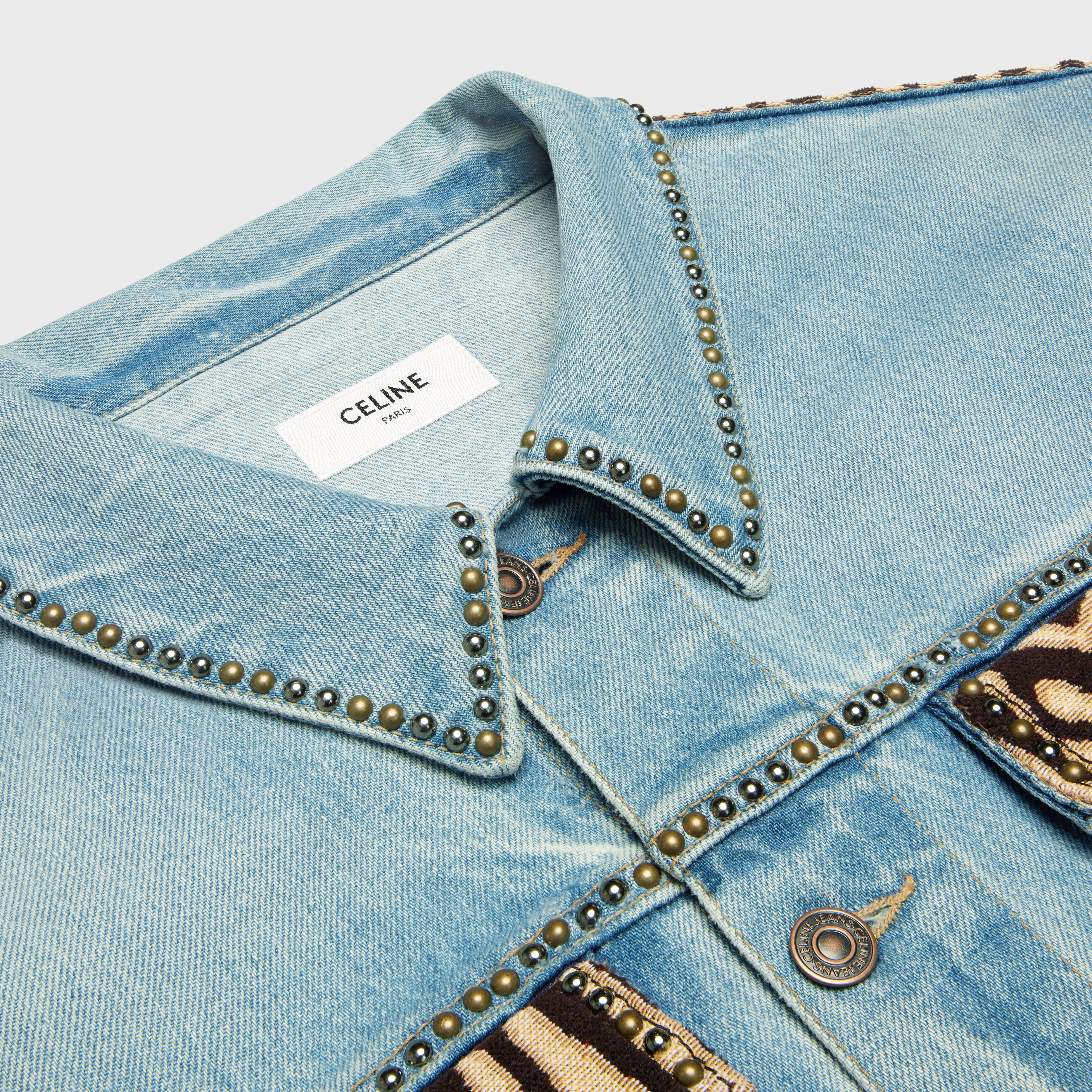 Celine Everclear Zebra Denim Jacket In Blue